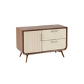 Mid-Century Modern Console Table with Grooved Doors and Two Drawers